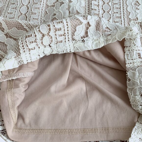 NEW Selfie Leslie Lace Dress Cocktail Overlay Boning Sleeveless White Tan Small - Picture 6 of 13